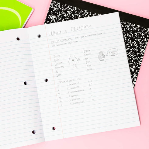 BAZIC Notebook Wide Ruled 1 Subject 80 Sheets Wireless Notebooks, 3 Punched Holes Lined Composition Book, Assorted Color, 6-Pack...