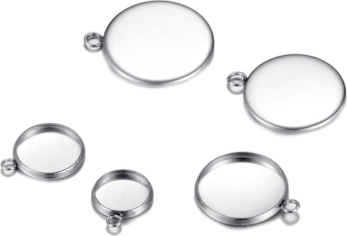 50pcs 10mm 12mm 16mm 18mm 20mm Stainless Steel Round Blank Bezel Pendant Trays Base Cabochon Settings Trays Pendant Blanks for Jewelry Making DIY ...