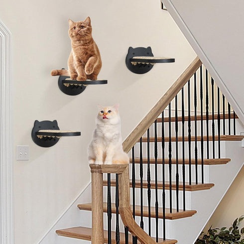 3 Pcs Cat Wall Shelves, Cat Wall Steps with Hemp Rope Covered, Cat Climbing Shelf Wall Mounted, Wooden Cat Stairs for Wall, Cat Wall Furniture for...
