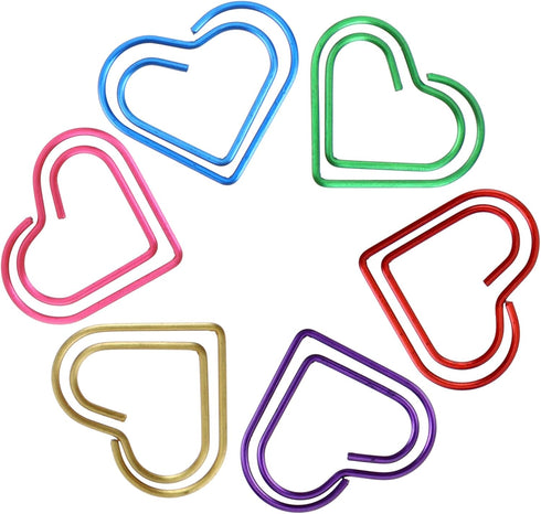 100PCS Heart Paper Clip Colorful Paper Clips Metal Heart Paperclips Large Cute Small Paper Clips Funny Heart Clips Heart Shaped Paper Clips For Ki...