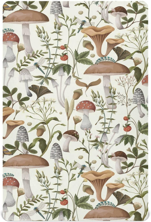 Mushrooms and Berries Crib Sheets for Boys Girls Pack N Play Sheet Soft Breathable Mini Crib Sheets 39" x 27"...
