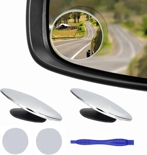 2 pcs Blind Spot Mirrors, 2" Round Ultra-thin Frameless HD Glass Convex Side Rear View Mirror with Wide Angle Adjustable Stick for Cars SUV and Tr...