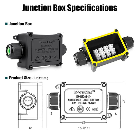 Junction Box Outdoor Waterproof Electrical Box, 2 Way Plug Line Plastic External Junction Box, M25 Waterproof Electrical Box, Electric Power Cord ...