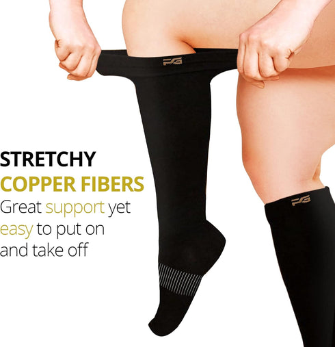 Plus Size Compression Socks Wide Calf- Copper Infused Graduated (Black, XXL)...