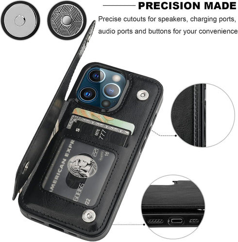 Compatible with iPhone 13 Pro Wallet Case with Card Holder, PU Leather Kickstand Card Slots Case, Double Magnetic Clasp Durable Shockproof Cover 6...
