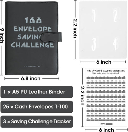 QINGHEJI 100 Envelopes Money Saving Challenge, Savings Challenges Book with Envelopes & Challenge Tracker, Motivational Process to Save $5050, 100...