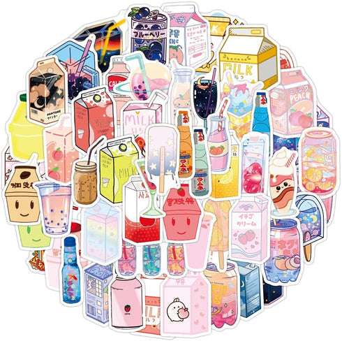 Cute Cartoon Drinks Stickers 50 Pcs Trendy Style Stickers Laptop Stickers Pack Cool Sticker for Pad MacBook Car Snowboard Bicycle Luggage Water Cu...