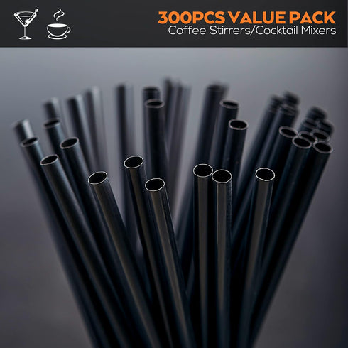300 Cocktail Bar Straws for Drinks - Coffee Stirrers Plastic - Drink Stirrers - Short Coffee Stir Straws - Black Mini Bar Cocktail Straws...