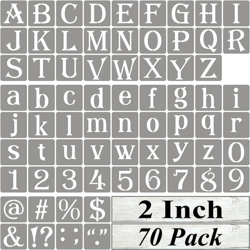 2 Inch Alphabet Letter Stencils for Painting - 70 Pack Letter and Number Stencil Templates with Signs for Painting on Wood, Reusable Alphabet and ...