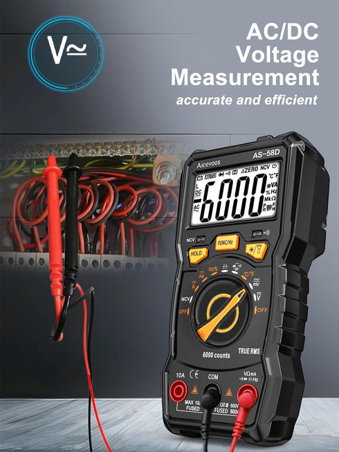 Multimeter Digital Multimeter, 6000 Counts DC AC Voltmeter and Ohm Volt Amp Tester, Auto-Ranging Fast Accurately Measures Voltage Current (DC/AC C...