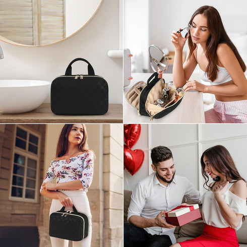 RAINSMORE Travel Makeup Bag Large Capacity Cosmetic Bag Waterproof Makeup Organizer Bag Wide Open Makeup Pouch with Handle Toiletry Bag Make Up Ba...