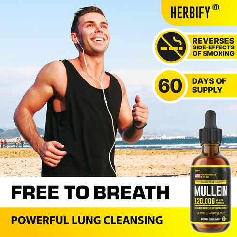 HERBIFY Mullein Drops - Lung Cleanse - Leaf Extract - Powerful Mullein for Immune Support,Detox & Respiratory Support - Made in USA - Lung Cleanse...