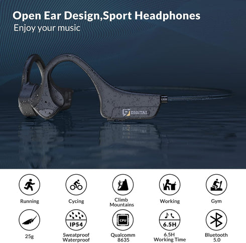 Bone Conduction Headphones Bluetooth 5.0,Wireless Open Ear Headphones with Built-in Mic,Waterproof Earphones,Sweatproof Sports Headset for Running...