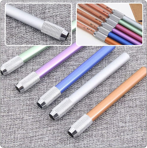 Operitacx 8pcs Stainless Steel Pencil Extenders Crayon Extenders Pen Extenders Pencil Extender Holder Pencil Lengthener Holder for Office Sketch A...