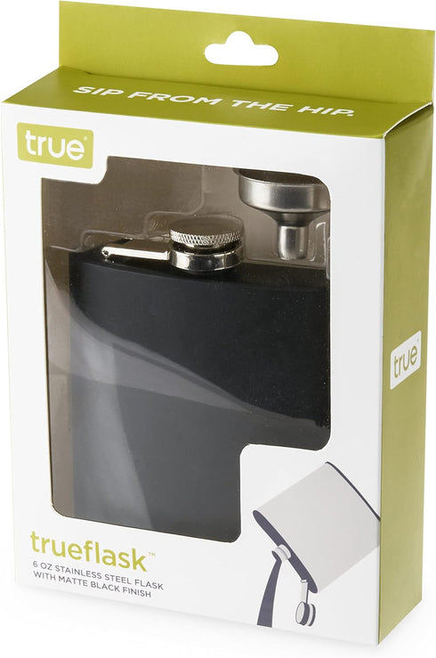 True Stainless Steel Metal Flask for Men, Drinking Flasks for Whiskey Tequila Rum Brandy Cocktails, Travel, Backpacking, 6 oz Set of 1, Matte Blac...
