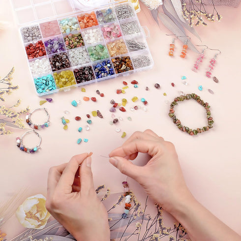 LPBeads Jewelry Making Kit 1200 PCS Natural Crystal Beads in 20 Colors Gemstone, Jump Rings, Earring Hooks, Pins, Elastic Bracelet String for Girl...
