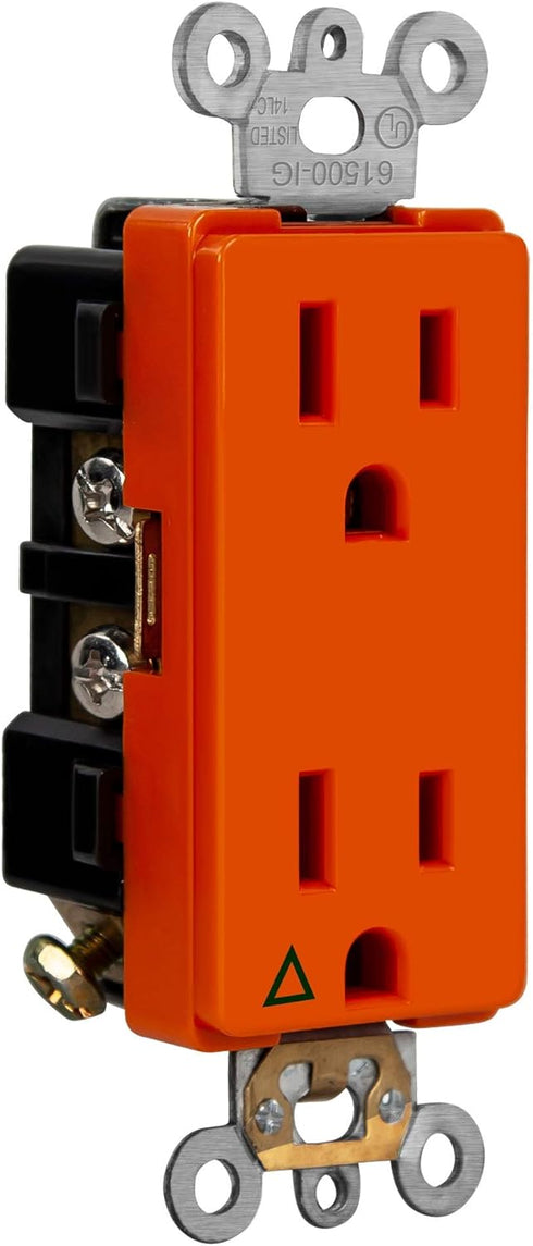ENERLITES Isolated Ground Outlet, Industrial Grade Decorator Receptacle, 15A/125VA, 5-15R, 61500-IG-O, Orange...