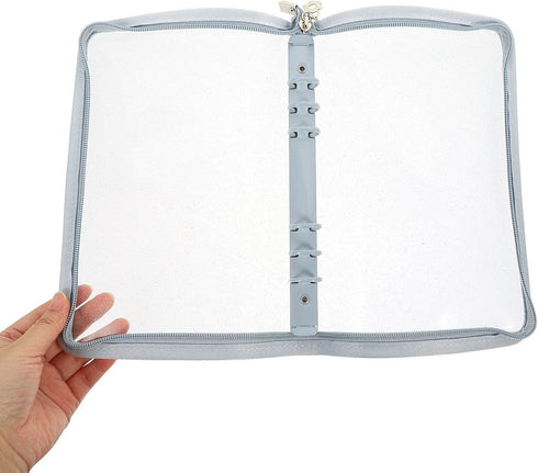 STOBOK A6 Binder Cover 6-Ring Clear Transparent PVC Notebook Folder Cover with Zipper Closure Loose Leaf Binder Protector for Meeting Travel Offic...