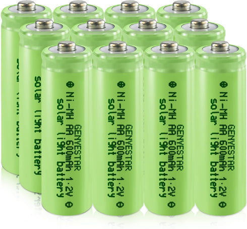 NiMH 1.2V 600mAh Rechargeable AA Batteries, Double A Rechargeable Batteries for Solar Lights Replacement, Mouse, Keyboard, Remotes, Flashlight,Ele...