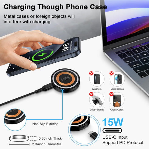 Wireless Charger Samsung Fast Charging Pad Android Phone Charging Station for Samsung Galaxy S24 Ultra S23 FE S22 S21 S20, 15W MagSafe Charger Mag...