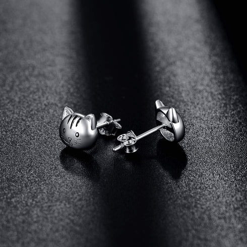 925 Sterling Silver Cat Earrings, Hypoallergenic Kitten Studs Kitty Earring for Sensitive Ears Mother Day Present for Women Lovers with Packing Gi...