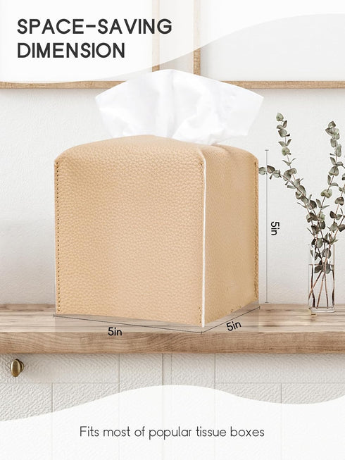 Tissue Box Cover, Functional Tissue Box Holder, Square PU Leather Tissue Holders Decorative Organizer for Bathroom Vanity Countertop, Night Stands...