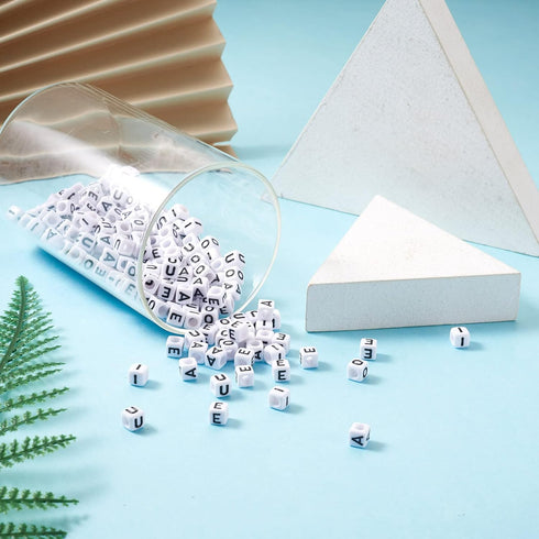 FASHEWELRY 500Pcs Vowel Cube Acrylic Letter Beads 6x6mm White A/E/I/O/U Initial Alphabet Beads for DIY Bracelet Necklace Jewelry Making...