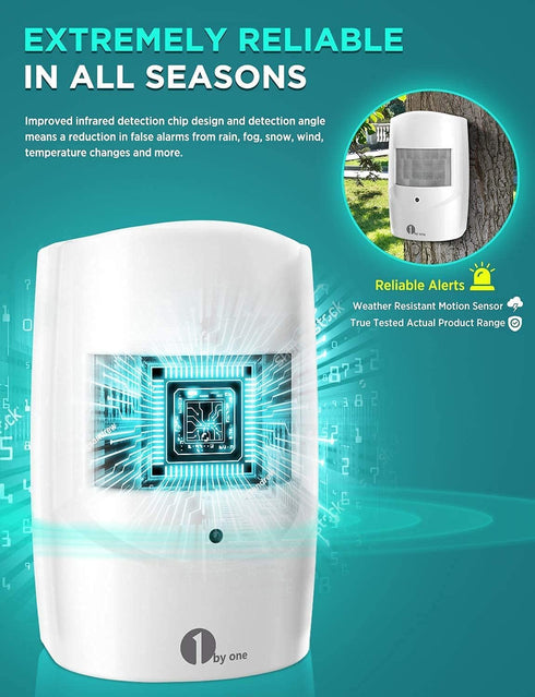 Driveway Alarm Wireless Outside, 1by one Motion Sensor Alarm 1000 FT Range Extra Loud Chimes Home Security Alarm System with 1 Weatherproof Infrar...