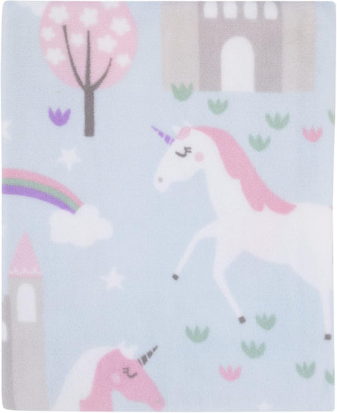 Everything Kids Unicorn Aqua, Pink and White Castles and Rainbows Super Soft Toddler Blanket...