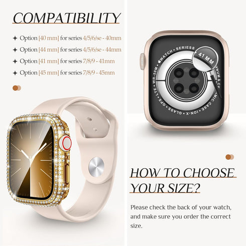 Goton 2 in 1 Waterproof Bling Case for Apple Watch 44mm Screen Protector SE (2nd Gen) Series 6 5 4, Full Glitter Diamond Rhinestone Bumper Face Co...