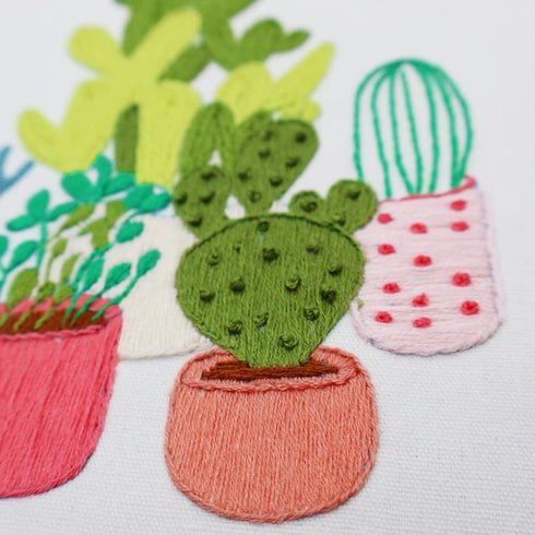 Highkick Embroidery Starter Kits for Adults Beginners with Stamped Pattern, Embroidery Floss + Needles + Hoop, Cactus Series, 3 Pack...
