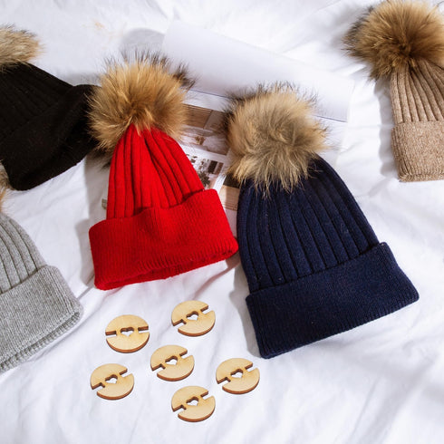 60pcs Pom Poms Buttons for Hats, Wooden Handmade Buttons Removable Love Button Crafts Faux Fur Pom Pom Fastener Holder Sewing Clothing Accessories...