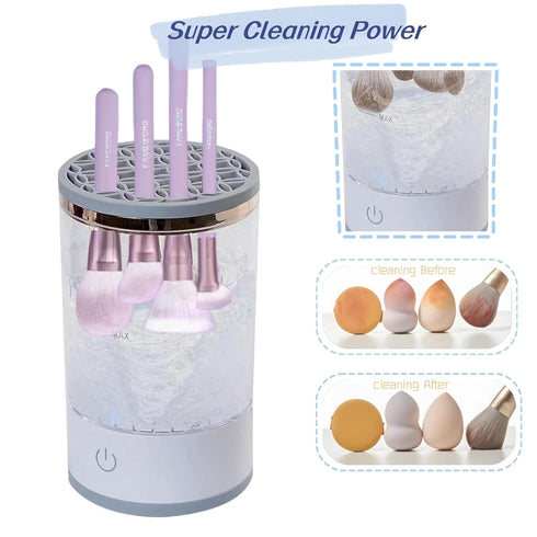 Make Up Brush Cleaner Cleanser Machine,Makeup Brush and Sponge Cleaner Machine,Automatic Makeup Brushes Wash So Quick and Easy to Use(White+Clear)...