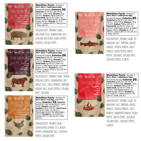 Hop Barons, Gourmet Meat and Veggie Seasonings, Variety Pack, Single Serve Packs (Pack of 8) - Premium Blend of Herbs and Spices, No Fillers, No P...