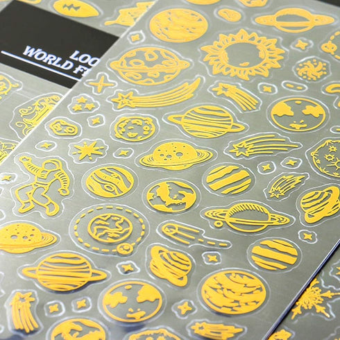 Gold Stamping Stickers for Kids & Toddlers 8 Sheets 400+ Gilding Peel-Off Stickers for Scrapbooking Bullet Journal Including Outer Space,Leaves,Sn...