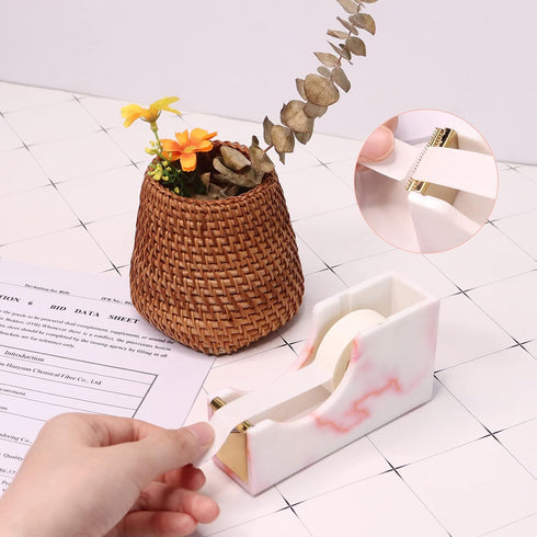 Tape Dispenser Acrylic Tape Dispenser Desk Marble Pink Cute Tape Dispenser for Desktop Accessories Office Supplies...