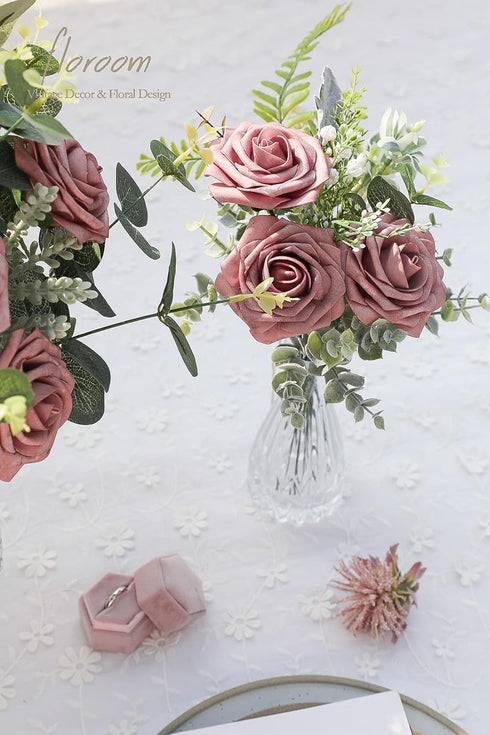 Floroom Artificial Flowers 25pcs Real Looking Dusty Rose Foam Fake Roses with Stems for DIY Wedding Bouquets Bridal Shower Centerpieces Floral Arr...