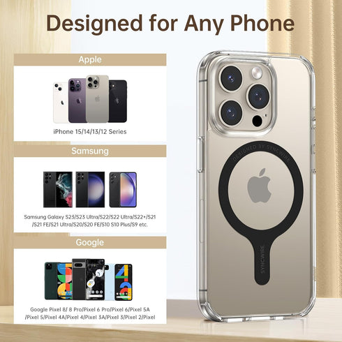 SYNCWIRE for MagSafe Sticker 3 Pack, Compatible with MagSafe Ring, Metal Ring Support Wireless Charging, Magnetic Ring for Phone Case Universal fo...