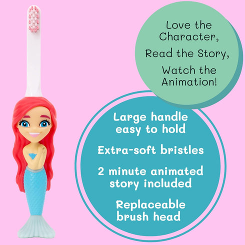 Kids Manual Toothbrush 2-10 Year Old - Aqua The Mermaid for Kids | Soft Bristles - Gentle on Gums | Large Handle – Easy Grip for Small Hands | Bon...