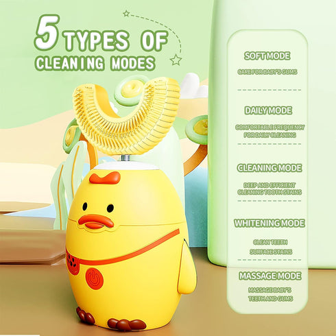 RexCodar Kids Electric Toothbrush, U Shaped Ultrasonic Automatic Toothbrush IPX7 Waterproof Toothbrush with 5 Smart Modes (Cartoon Duck,Ages 2-6)...