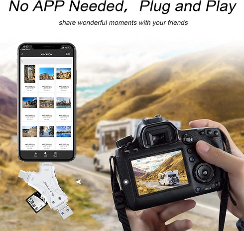 SD Card Reader for iPhone/ipad/Android/Mac/Computer/Camera,4 in1 Micro SD Card Reader Trail Camera Viewer, Portable Memory Card Reader SD Card Ada...