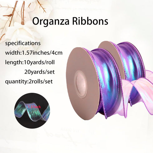 2 Rolls Laser Purple Organza Ribbon 1-1/2 Inch Wide 10 Yards for Gift wrap Bow DIY Craft Bouquet Wreath Baking Baby Shower Wedding Parties Valenti...
