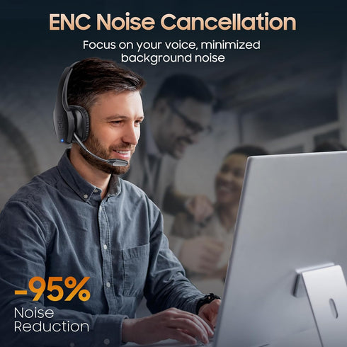 Trucker Bluetooth Headset, Wireless Headset with Mic, Bluetooth Headset with Dual Noise Cancelling Microphone & Mute Button, 55Hrs Working Time PC...
