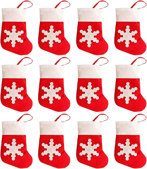 12Pcs Mini Christmas Stockings Snowflake Tableware Holders, Small Candy Pouch Bag Knife Spoon Fork Bag Christmas Socks Decoration for Xmas Decorat...