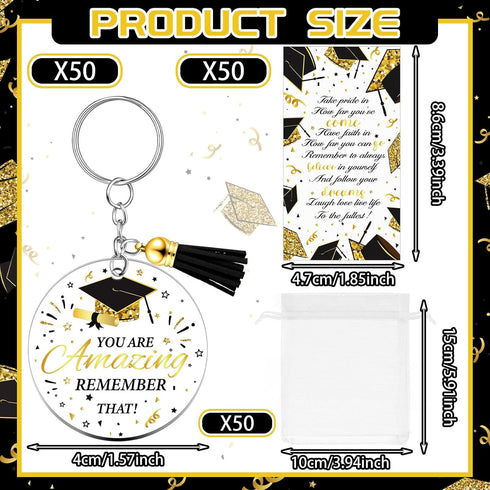 150 Pcs 2025 Graduation Gifts Keychain Class of 2025 Graduation Gifts Include 50 Inspirational Acrylic Keychain with Tassels 50 Grad Cards 50 Orga...