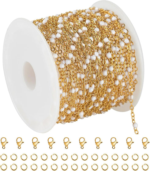 KYUNHOO 16.4 Feet/5M Stainless Steel Beaded Chain for Jewelry Making Gold Filled Chain Bulk Thin Cable Link Chains with Jewelry Findings for DIY C...