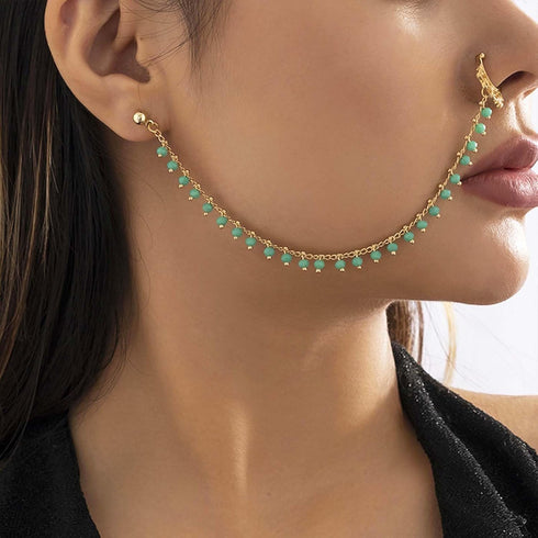 Punk Crystal Butterfly Star Nose Ring with Chain Nose to Ear Chain Indian Fake Septum Rings Non Piercing Nose Rings Hoop Chain Nose Accessories fo...