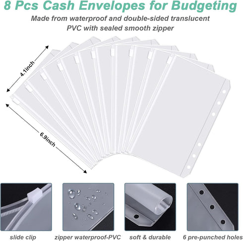 Budget Binder, A6 Binder Money Organizer for Cash, Budget Binder with Zipper Envelopes System, Money Saving Binder Cash Stuffing Envelopes for Bud...