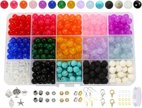 PAMIR TONG 440pcs 8mm Natural Chalcedony Beads Kits Gemstone Jade Glass Beads Round Loose Beads DIY Smooth Beads for Bracelet Necklace Jewelry Mak...