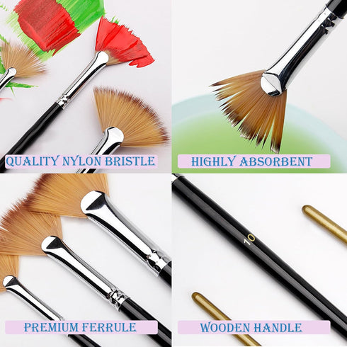 9 Pieces Painting Knife Set, 1'' 2'' Filbert Paddle Paint Brush, Background Blender Brush, Fan Paint Brush, Stainless Steel Palette Knife Landscap...